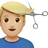 Man Getting Haircut: Medium-Light Skin Tone Emoji 💇🏼‍♂️ image - Apple style