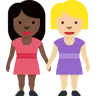 Women Holding Hands: Dark Skin Tone, Medium-Light Skin Tone Emoji 👩🏿‍🤝‍👩🏼 image - Twitter / X (Twemoji) style