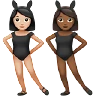 Women With Bunny Ears: Light Skin Tone, Medium-Dark Skin Tone Emoji 👩🏻‍🐰‍👩🏾 image - Apple style