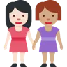 Women Holding Hands: Light Skin Tone, Medium Skin Tone Emoji 👩🏻‍🤝‍👩🏽 image - Twitter / X (Twemoji) style