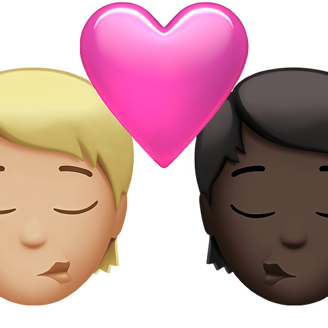 Kiss: Person, Person, Medium-Light Skin Tone, Dark Skin Tone
