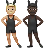 Men With Bunny Ears: Medium-Light Skin Tone, Dark Skin Tone Emoji 👨🏼‍🐰‍👨🏿 image - Apple style