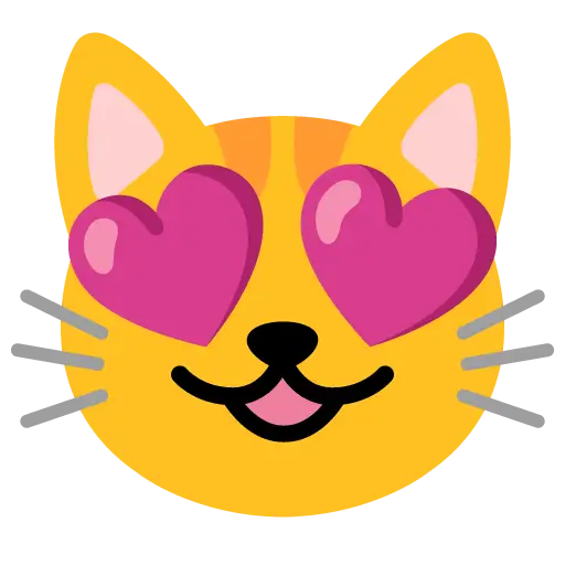 Cara de gato sonriente con ojos de corazón