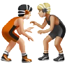 People Wrestling: Light Skin Tone, Medium-Light Skin Tone Emoji 🧑🏻‍🫯‍🧑🏼 image - Apple style