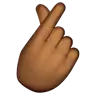 Hand With Index Finger And Thumb Crossed: Medium-Dark Skin Tone Emoji 🫰🏾 image - WhatsApp style
