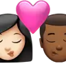 Kiss: Woman, Man, Light Skin Tone, Medium-Dark Skin Tone Emoji 👩🏻‍❤️‍💋‍👨🏾 image - Apple style