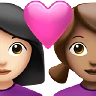 Couple With Heart: Woman, Woman, Light Skin Tone, Medium Skin Tone Emoji 👩🏻‍❤️‍👩🏽 image - Apple style