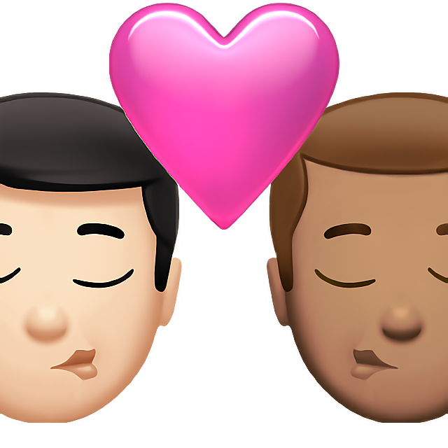 Kiss: Man, Man, Light Skin Tone, Medium Skin Tone