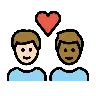 Couple With Heart: Man, Man, Light Skin Tone, Medium-Dark Skin Tone Emoji 👨🏻‍❤️‍👨🏾 image - OpenMoji style