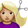 Woman Getting Haircut: Medium-Light Skin Tone Emoji 💇🏼‍♀️ image - Apple style