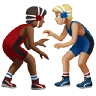 Men Wrestling: Medium-Dark Skin Tone, Medium-Light Skin Tone Emoji 👨🏾‍🫯‍👨🏼 image - Apple style