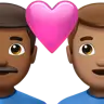 Couple With Heart: Man, Man, Medium-Dark Skin Tone, Medium Skin Tone Emoji 👨🏾‍❤️‍👨🏽 image - Apple style