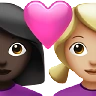 Couple With Heart: Woman, Woman, Dark Skin Tone, Medium-Light Skin Tone Emoji 👩🏿‍❤️‍👩🏼 image - Apple style