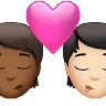 Kiss: Person, Person, Medium-Dark Skin Tone, Light Skin Tone Emoji 🧑🏾‍❤️‍💋‍🧑🏻 image - Apple style