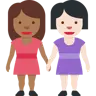 Women Holding Hands: Medium-Dark Skin Tone, Light Skin Tone Emoji 👩🏾‍🤝‍👩🏻 image - Twitter / X (Twemoji) style