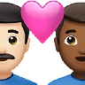 Couple With Heart: Man, Man, Light Skin Tone, Medium-Dark Skin Tone Emoji 👨🏻‍❤️‍👨🏾 image - Apple style