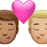 Kiss: Man, Man, Medium Skin Tone, Medium-Light Skin Tone Emoji 👨🏽‍❤️‍💋‍👨🏼 image - Apple style