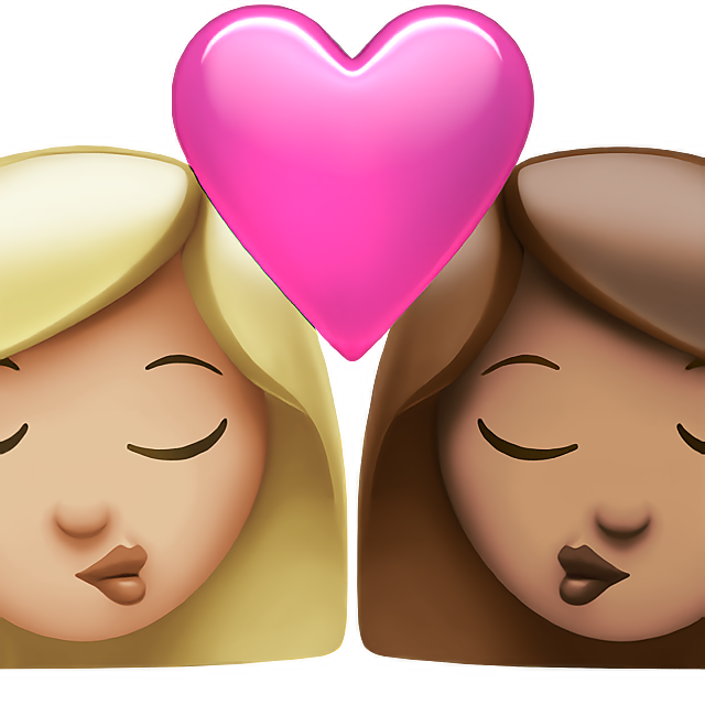 Kiss: Woman, Woman, Medium-Light Skin Tone, Medium Skin Tone