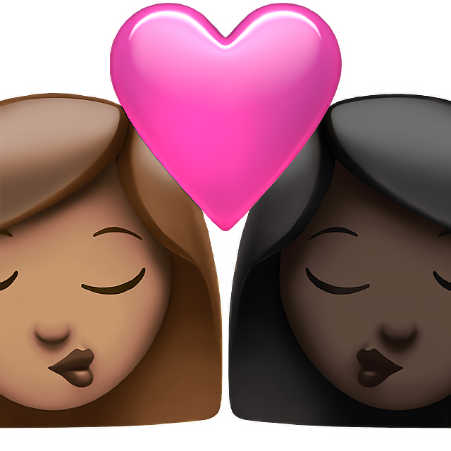 Kiss: Woman, Woman, Medium Skin Tone, Dark Skin Tone