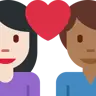 Couple With Heart: Woman, Man, Light Skin Tone, Medium-Dark Skin Tone Emoji 👩🏻‍❤️‍👨🏾 image - Twitter / X (Twemoji) style