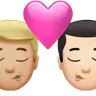 Kiss: Man, Man, Medium-Light Skin Tone, Light Skin Tone Emoji 👨🏼‍❤️‍💋‍👨🏻 image - Apple style