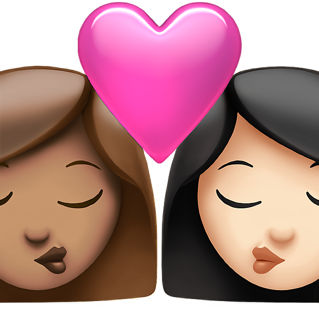 Kiss: Woman, Woman, Medium Skin Tone, Light Skin Tone