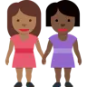 Women Holding Hands: Medium-Dark Skin Tone, Dark Skin Tone Emoji 👩🏾‍🤝‍👩🏿 image - Twitter / X (Twemoji) style