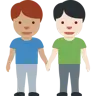 Men Holding Hands: Medium Skin Tone, Light Skin Tone Emoji 👨🏽‍🤝‍👨🏻 image - Twitter / X (Twemoji) style