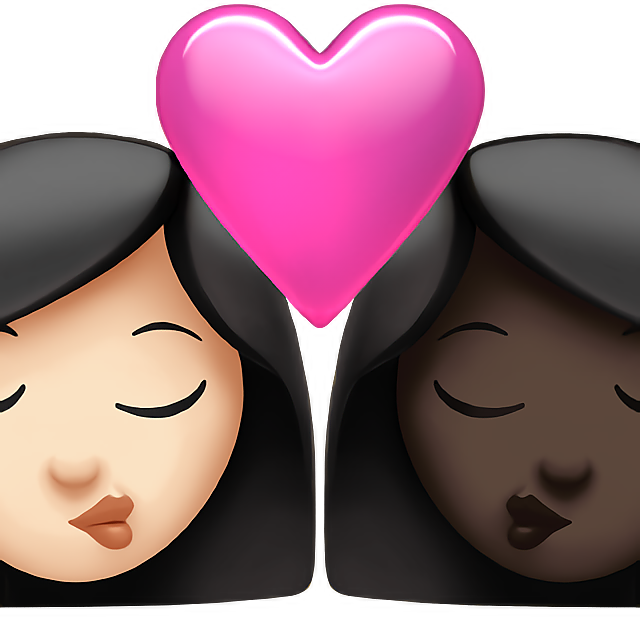 Kiss: Woman, Woman, Light Skin Tone, Dark Skin Tone