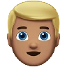 Man: Medium Skin Tone, Blond Hair Emoji 👱🏽‍♂️ image - Apple style