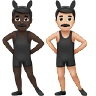 Men With Bunny Ears: Dark Skin Tone, Light Skin Tone Emoji 👨🏿‍🐰‍👨🏻 image - Apple style