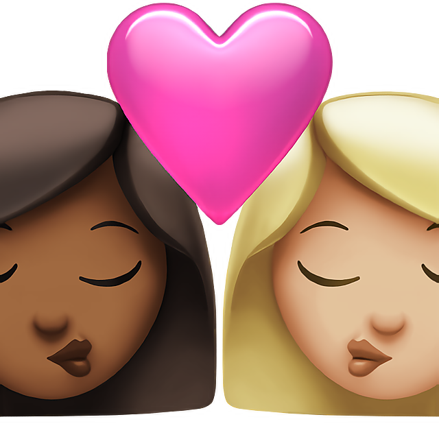 Kiss: Woman, Woman, Medium-Dark Skin Tone, Medium-Light Skin Tone