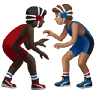 Men Wrestling: Dark Skin Tone, Medium Skin Tone Emoji 👨🏿‍🫯‍👨🏽 image - Apple style