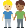Men Holding Hands: Medium-Light Skin Tone, Medium-Dark Skin Tone Emoji 👨🏼‍🤝‍👨🏾 image - Twitter / X (Twemoji) style