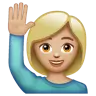Woman Raising Hand: Medium-Light Skin Tone Emoji 🙋🏼‍♀️ image - WhatsApp style