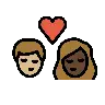 Kiss: Person, Person, Medium-Light Skin Tone, Dark Skin Tone Emoji 🧑🏼‍❤️‍💋‍🧑🏿 image - OpenMoji style