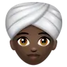 Woman Wearing Turban: Dark Skin Tone Emoji 👳🏿‍♀️ image - WhatsApp style