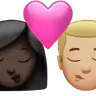 Kiss: Woman, Man, Dark Skin Tone, Medium-Light Skin Tone Emoji 👩🏿‍❤️‍💋‍👨🏼 image - Apple style
