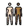 Woman And Man Holding Hands: Light Skin Tone, Medium-Dark Skin Tone Emoji 👩🏻‍🤝‍👨🏾 image - OpenMoji style
