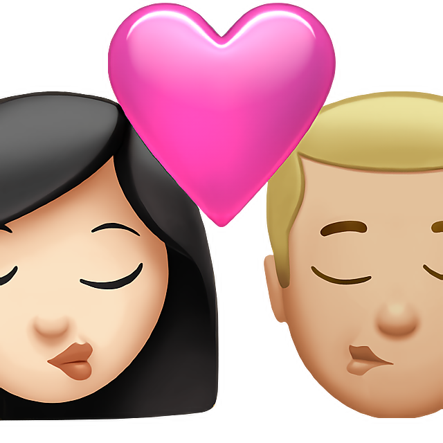 Kiss: Woman, Man, Light Skin Tone, Medium-Light Skin Tone
