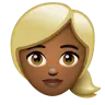 Woman: Medium-Dark Skin Tone, Blond Hair Emoji 👱🏾‍♀️ image - WhatsApp style