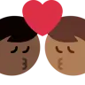 Kiss: Man, Man, Dark Skin Tone, Medium-Dark Skin Tone Emoji 👨🏿‍❤️‍💋‍👨🏾 image - Twitter / X (Twemoji) style