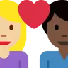 Couple With Heart: Woman, Man, Medium-Light Skin Tone, Dark Skin Tone Emoji 👩🏼‍❤️‍👨🏿 image - Twitter / X (Twemoji) style