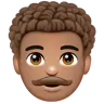 Man: Medium Skin Tone, Curly Hair Emoji 👨🏽‍🦱 image - WhatsApp style