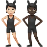 People With Bunny Ears: Light Skin Tone, Dark Skin Tone Emoji 🧑🏻‍🐰‍🧑🏿 image - Apple style