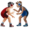 Men Wrestling: Light Skin Tone, Medium Skin Tone Emoji 👨🏻‍🫯‍👨🏽 image - Apple style