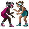 Women Wrestling: Dark Skin Tone, Medium Skin Tone Emoji 👩🏿‍🫯‍👩🏽 image - Apple style