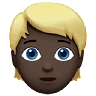 Person: Dark Skin Tone, Blond Hair Emoji 👱🏿 image - Apple style