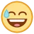오픈 입과 찬 스웨트로 웃는 얼굴