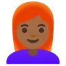 Woman: Medium-Dark Skin Tone, Red Hair Emoji 👩🏾‍🦰 image - Google Noto Color style